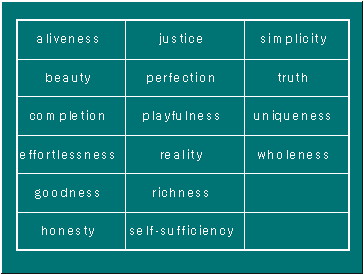 List of Maslow's Being-Values or B-Values